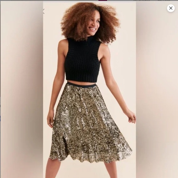Anthropologie Maeve Orleans Sequin Midi Skirt S Gold New Years Grunge Glam Xmas - Picture 1 of 12